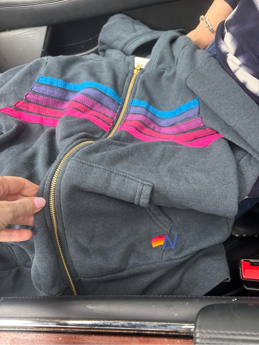 Aviator nation Women's Black Zip Hoodie with Pink & Blue Stripe Detail XS new - Picture 7 of 8